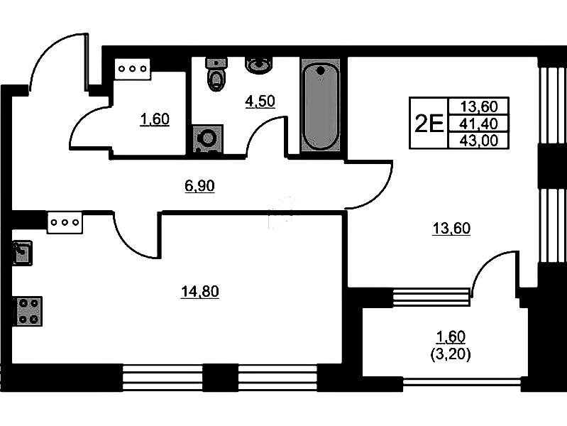1-комнатная квартира 43 м², 13/13 эт., ЖК «Тайм Сквер»